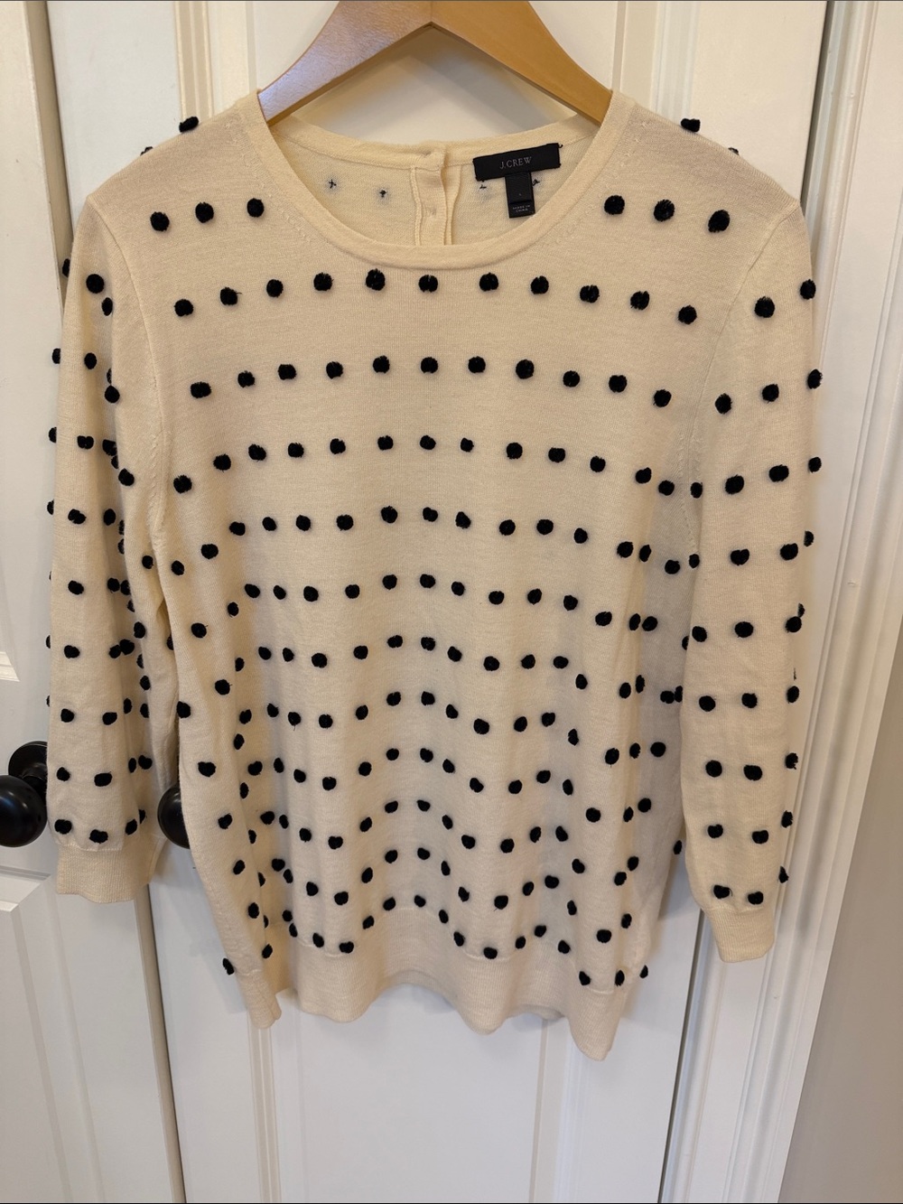 J. Crew wool raised polka dot Tippi Sweater with Black Pom-Pom Dot Stripes large